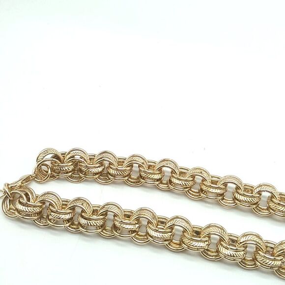 Cable Link Chain Necklace Textured & Smooth Interwoven Round Links Gold-tone - Picture 11 of 12